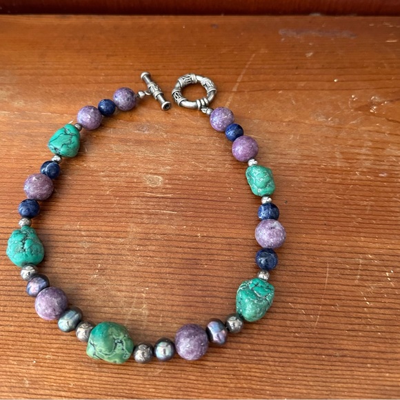 Chunky Turquoise Pearl Lapis Lazuli Natural Gemstone Peacock Choker Necklace - Picture 7 of 16